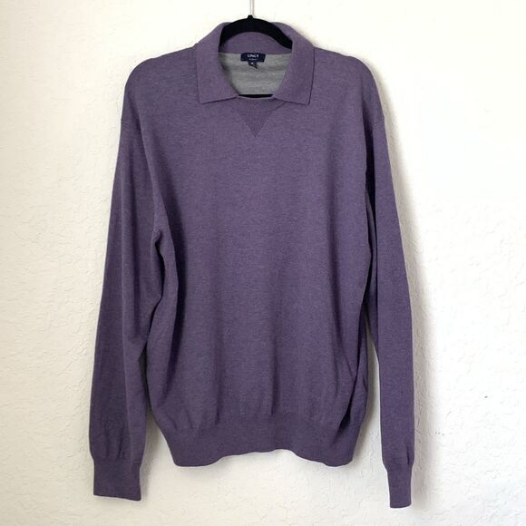 Lincs Sweater Men XL Purple Silk Cashmere Collared Golf Luxury Academia Preppy - Picture 1 of 7